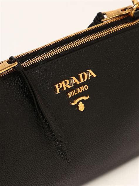 prada tracolla tessuto pelle cerniere|Borse Prada in Pelle Nero .